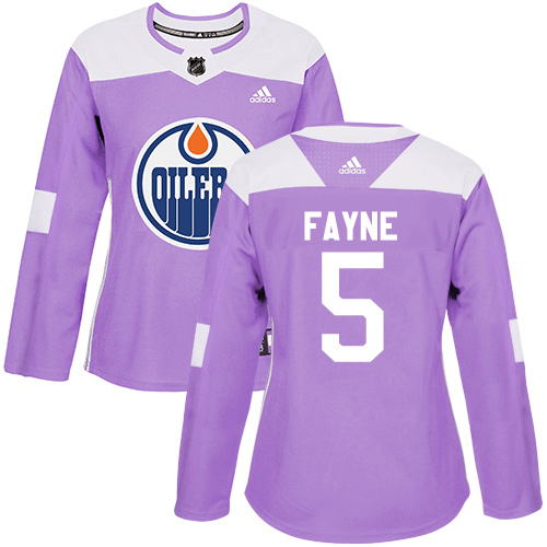Women's Adidas Edmonton Oilers #5 Mark Fayne Authentic Purple Fights Cancer Practice NHL Jersey