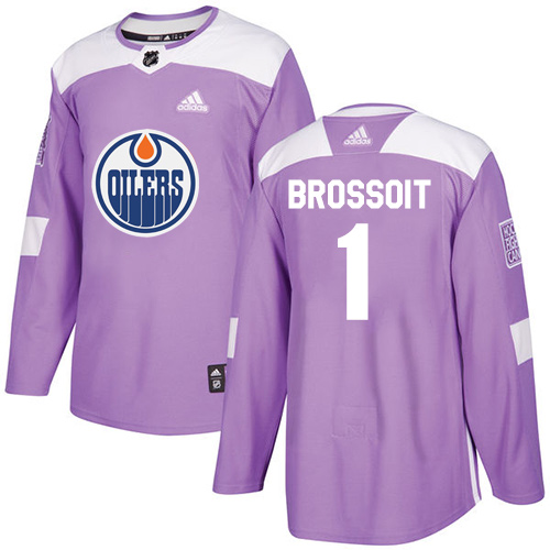 Men's Adidas Edmonton Oilers #1 Laurent Brossoit Authentic Purple Fights Cancer Practice NHL Jersey