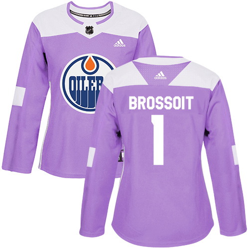 Women's Adidas Edmonton Oilers #1 Laurent Brossoit Authentic Purple Fights Cancer Practice NHL Jersey