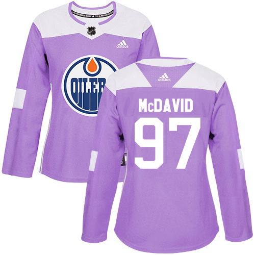 Women's Adidas Edmonton Oilers #97 Connor McDavid Authentic Purple Fights Cancer Practice NHL Jersey