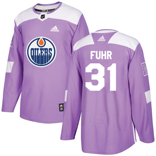 Men's Adidas Edmonton Oilers #31 Grant Fuhr Authentic Purple Fights Cancer Practice NHL Jersey