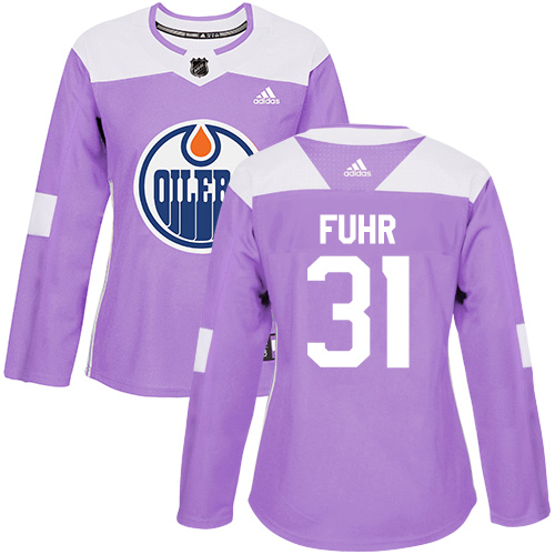 Women's Adidas Edmonton Oilers #31 Grant Fuhr Authentic Purple Fights Cancer Practice NHL Jersey