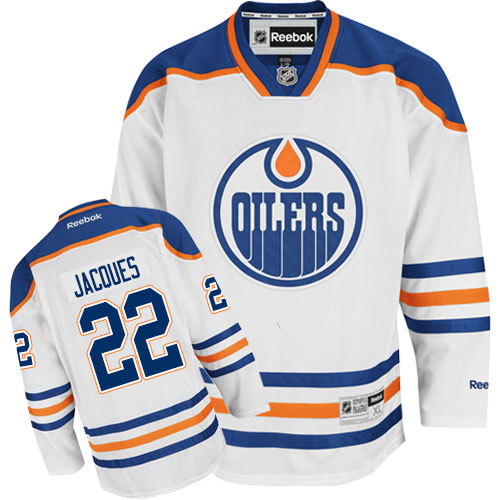 Men's Reebok Edmonton Oilers #22 Jean-Francois Jacques Authentic White Away NHL Jersey