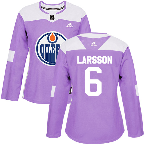 Women's Adidas Edmonton Oilers #6 Adam Larsson Authentic Purple Fights Cancer Practice NHL Jersey