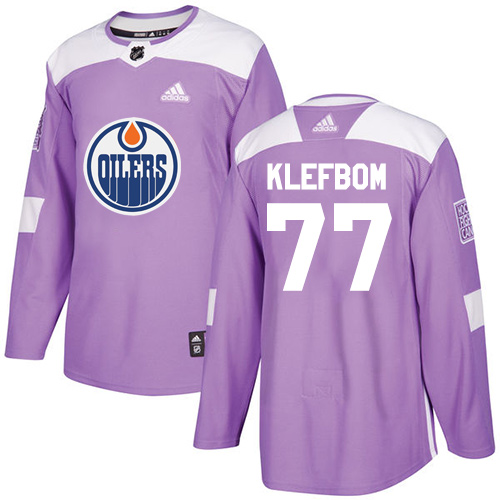 Youth Adidas Edmonton Oilers #77 Oscar Klefbom Authentic Purple Fights Cancer Practice NHL Jersey
