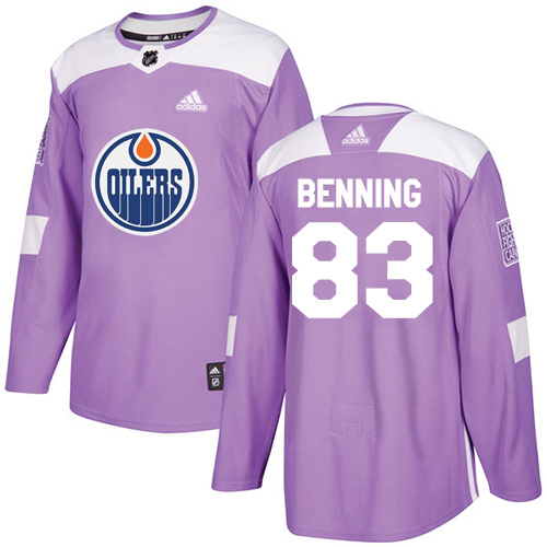 Men's Adidas Edmonton Oilers #83 Matt Benning Authentic Purple Fights Cancer Practice NHL Jersey
