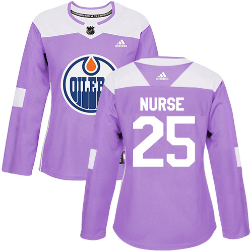 Women's Adidas Edmonton Oilers #25 Darnell Nurse Authentic Purple Fights Cancer Practice NHL Jersey