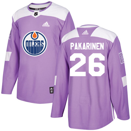 Men's Adidas Edmonton Oilers #26 Iiro Pakarinen Authentic Purple Fights Cancer Practice NHL Jersey