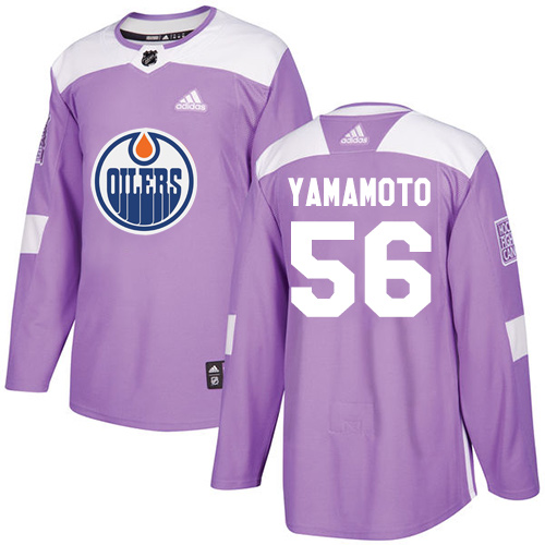 Men's Adidas Edmonton Oilers #56 Kailer Yamamoto Authentic Purple Fights Cancer Practice NHL Jersey
