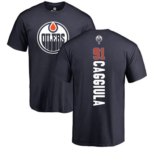NHL Adidas Edmonton Oilers #91 Drake Caggiula Navy Blue Backer T-Shirt