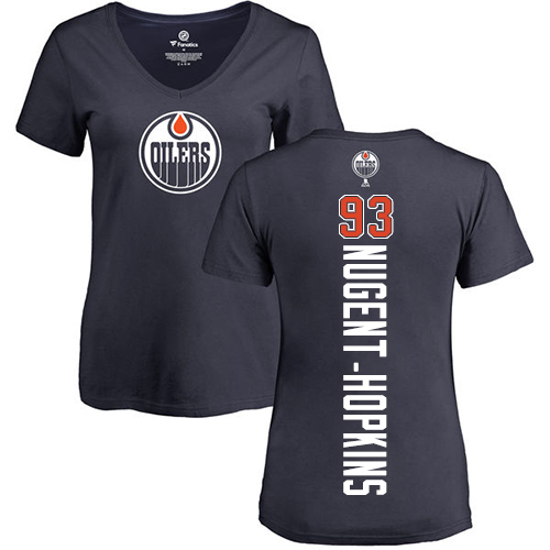 NHL Women's Adidas Edmonton Oilers #93 Ryan Nugent-Hopkins Navy Blue Backer Slim Fit V-Neck T-Shirt