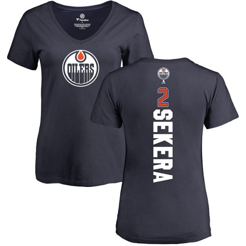 NHL Women's Adidas Edmonton Oilers #2 Andrej Sekera Navy Blue Backer Slim Fit V-Neck T-Shirt