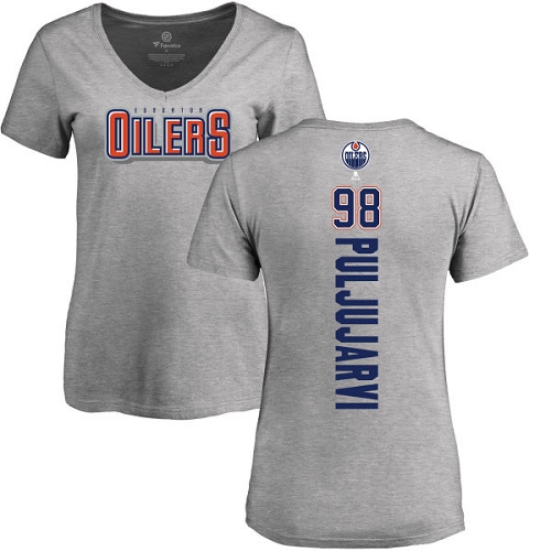 NHL Women's Adidas Edmonton Oilers #98 Jesse Puljujarvi Ash Backer T-Shirt