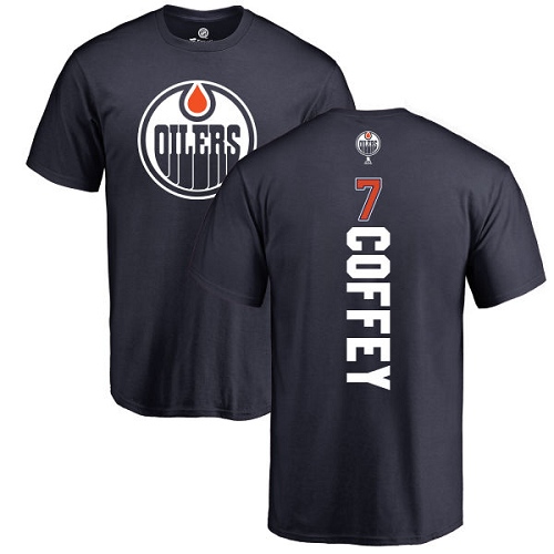 NHL Adidas Edmonton Oilers #7 Paul Coffey Navy Blue Backer T-Shirt