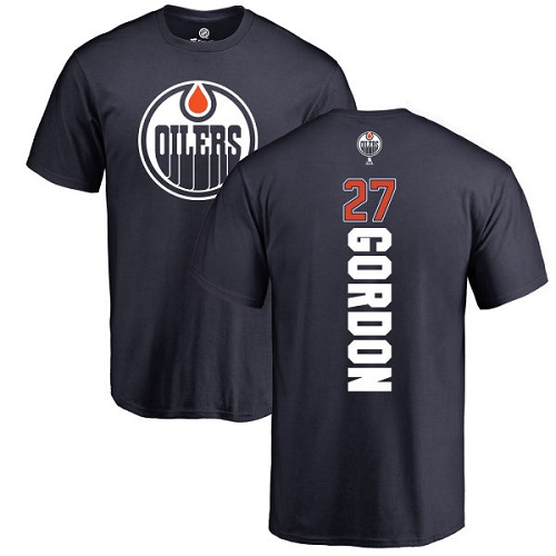 NHL Adidas Edmonton Oilers #27 Boyd Gordon Navy Blue Backer T-Shirt