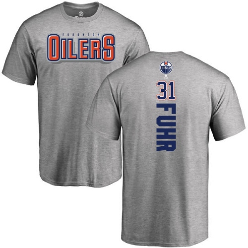 NHL Adidas Edmonton Oilers #31 Grant Fuhr Ash Backer T-Shirt
