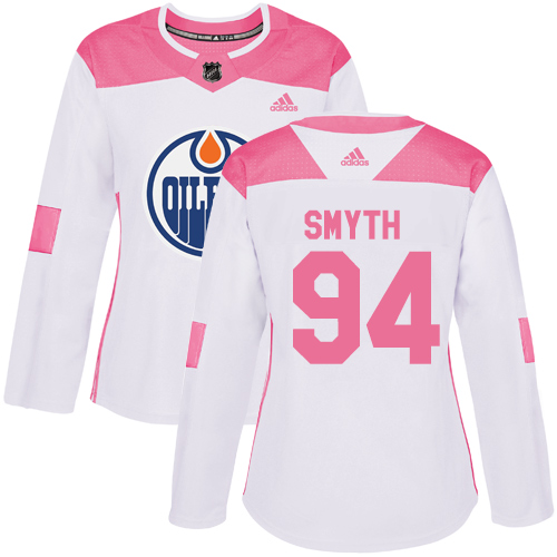 Women's Adidas Edmonton Oilers #94 Ryan Smyth Authentic White/Pink Fashion NHL Jersey