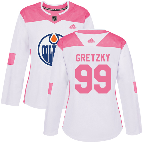 Women's Adidas Edmonton Oilers #99 Wayne Gretzky Authentic White/Pink Fashion NHL Jersey