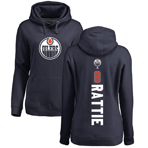 NHL Women's Adidas Edmonton Oilers #8 Ty Rattie Navy Blue Backer Pullover Hoodie
