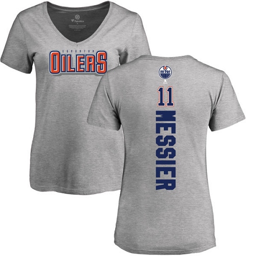 NHL Women's Adidas Edmonton Oilers #11 Mark Messier Ash Backer T-Shirt