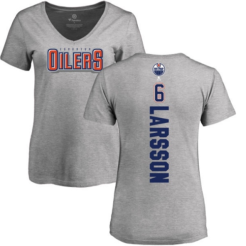 NHL Women's Adidas Edmonton Oilers #6 Adam Larsson Ash Backer T-Shirt