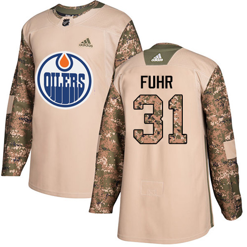 Men's Adidas Edmonton Oilers #31 Grant Fuhr Authentic Camo Veterans Day Practice NHL Jersey