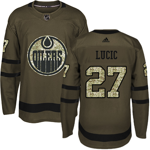 Men's Adidas Edmonton Oilers #27 Milan Lucic Authentic Green Salute to Service NHL Jersey
