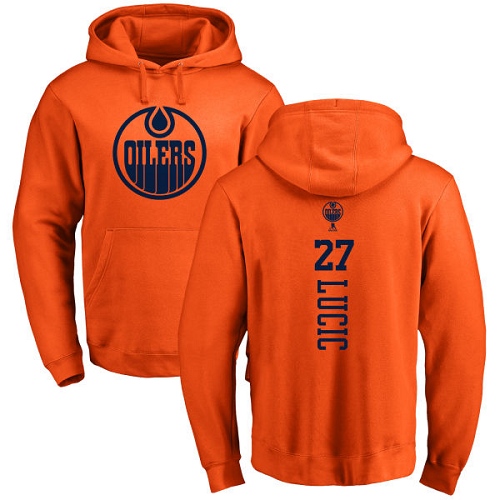 NHL Adidas Edmonton Oilers #27 Milan Lucic Orange One Color Backer Pullover Hoodie