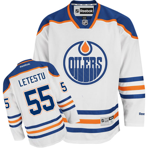Men's Reebok Edmonton Oilers #55 Mark Letestu Authentic White Away NHL Jersey