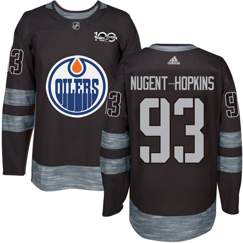 Men's Adidas Edmonton Oilers #93 Ryan Nugent-Hopkins Premier Black 1917-2017 100th Anniversary NHL Jersey