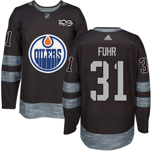 Men's Adidas Edmonton Oilers #31 Grant Fuhr Premier Black 1917-2017 100th Anniversary NHL Jersey
