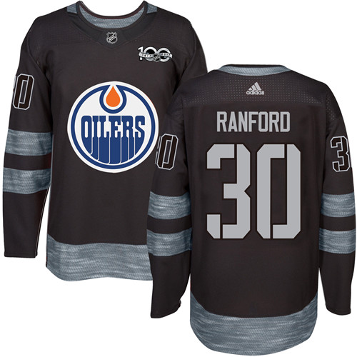 Men's Adidas Edmonton Oilers #30 Bill Ranford Premier Black 1917-2017 100th Anniversary NHL Jersey