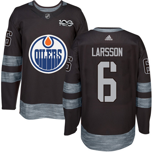 Men's Adidas Edmonton Oilers #6 Adam Larsson Premier Black 1917-2017 100th Anniversary NHL Jersey