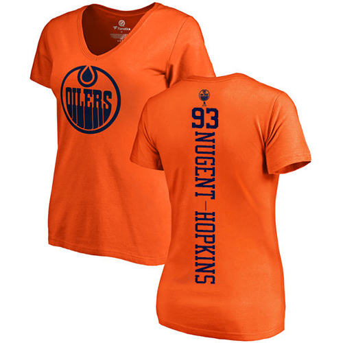 NHL Women's Adidas Edmonton Oilers #93 Ryan Nugent-Hopkins Orange One Color Backer Slim Fit V-Neck T-Shirt