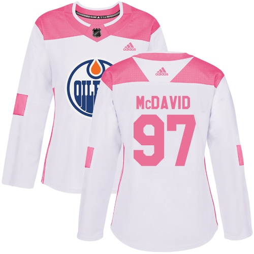 Women's Adidas Edmonton Oilers #97 Connor McDavid Authentic White/Pink Fashion NHL Jersey