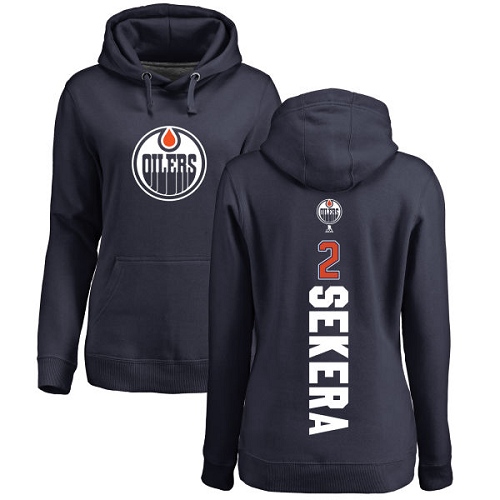 NHL Women's Adidas Edmonton Oilers #2 Andrej Sekera Navy Blue Backer Pullover Hoodie