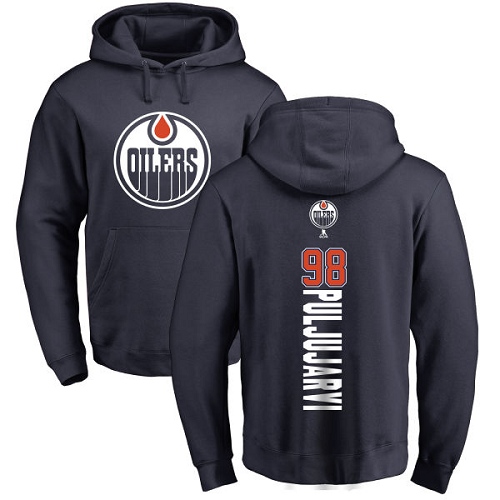 NHL Adidas Edmonton Oilers #98 Jesse Puljujarvi Navy Blue Backer Pullover Hoodie