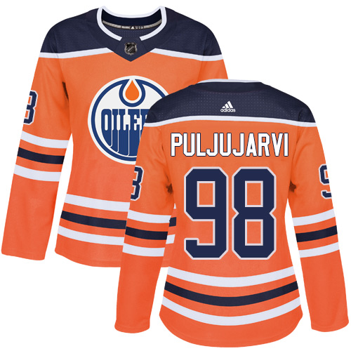 Women's Adidas Edmonton Oilers #98 Jesse Puljujarvi Authentic Orange Home NHL Jersey