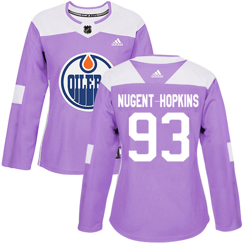 Women's Adidas Edmonton Oilers #93 Ryan Nugent-Hopkins Authentic Purple Fights Cancer Practice NHL Jersey