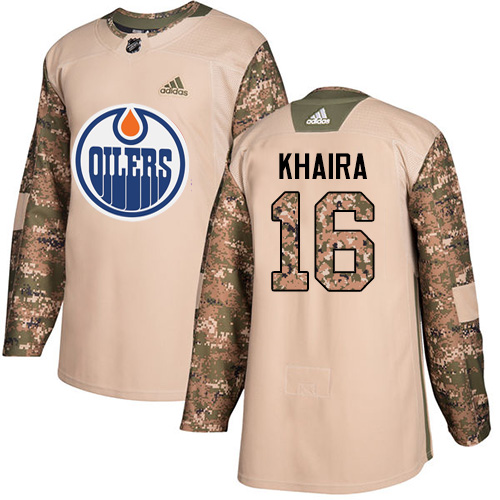Youth Adidas Edmonton Oilers #16 Jujhar Khaira Authentic Camo Veterans Day Practice NHL Jersey