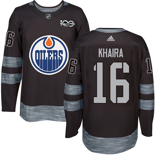 Men's Adidas Edmonton Oilers #16 Jujhar Khaira Premier Black 1917-2017 100th Anniversary NHL Jersey