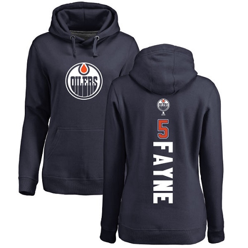 NHL Women's Adidas Edmonton Oilers #5 Mark Fayne Navy Blue Backer Pullover Hoodie
