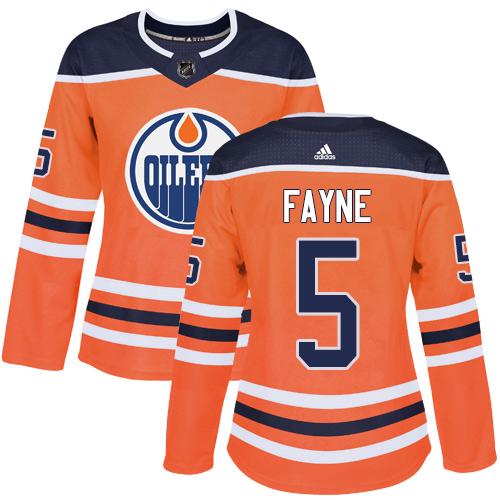 Women's Adidas Edmonton Oilers #5 Mark Fayne Authentic Orange Home NHL Jersey