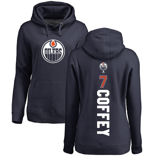 NHL Women's Adidas Edmonton Oilers #7 Paul Coffey Navy Blue Backer Pullover Hoodie