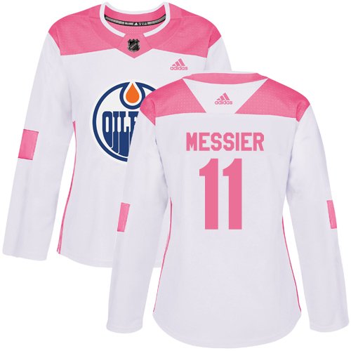 Women's Adidas Edmonton Oilers #11 Mark Messier Authentic White/Pink Fashion NHL Jersey