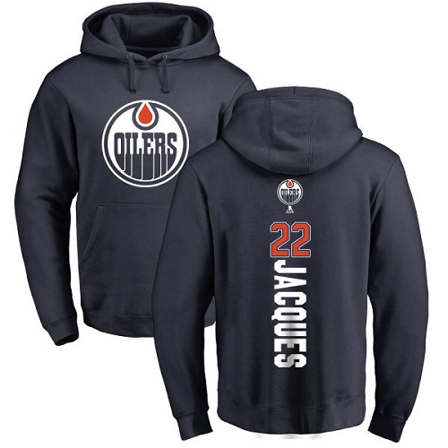 NHL Adidas Edmonton Oilers #22 Jean-Francois Jacques Navy Blue Backer Pullover Hoodie
