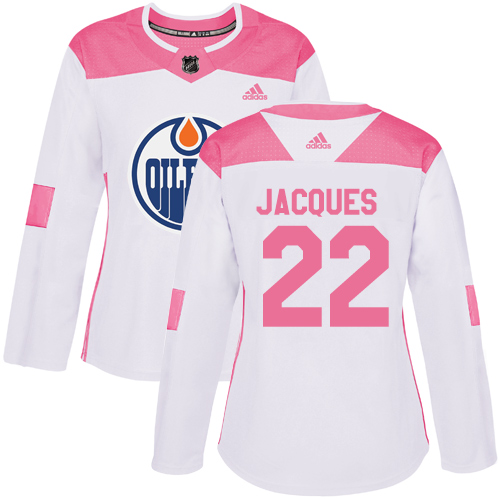 Women's Adidas Edmonton Oilers #22 Jean-Francois Jacques Authentic White/Pink Fashion NHL Jersey