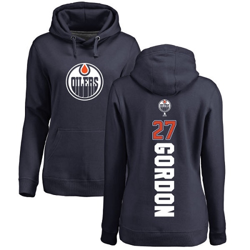 NHL Women's Adidas Edmonton Oilers #27 Boyd Gordon Navy Blue Backer Pullover Hoodie