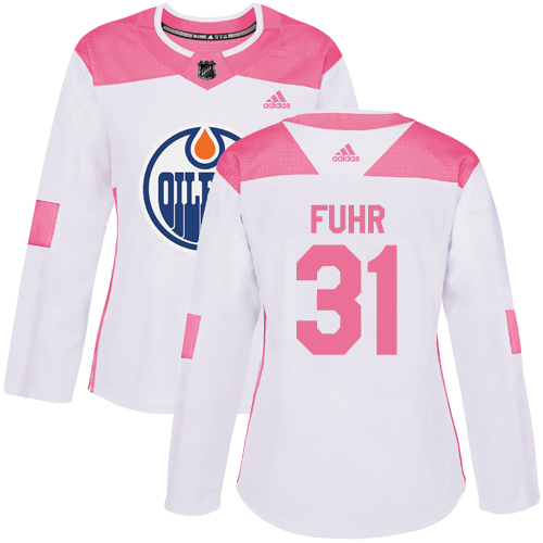Women's Adidas Edmonton Oilers #31 Grant Fuhr Authentic White/Pink Fashion NHL Jersey