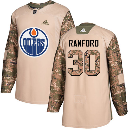 Youth Adidas Edmonton Oilers #30 Bill Ranford Authentic Camo Veterans Day Practice NHL Jersey
